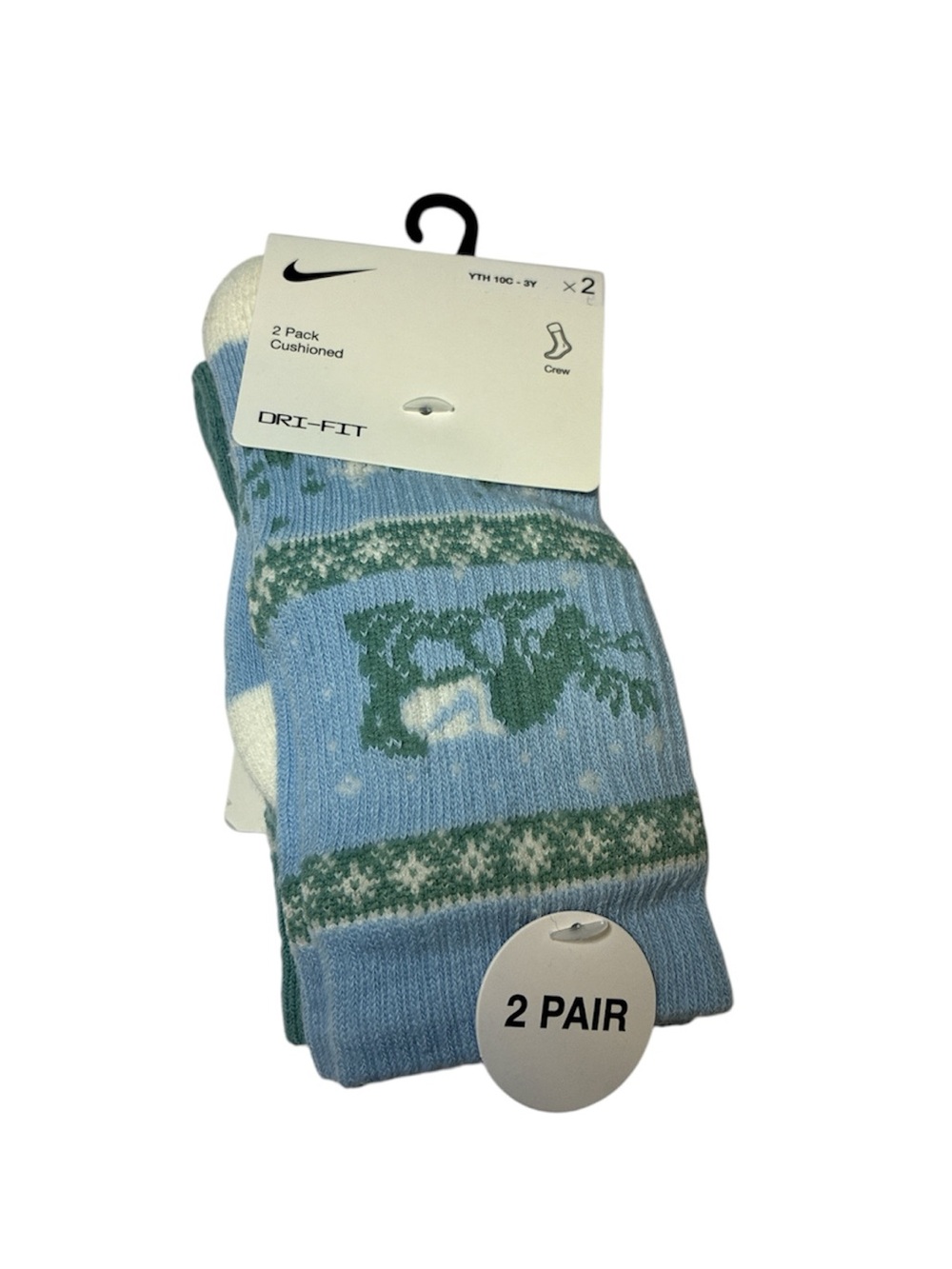 Nike Light Blue & Green Patterned Cushioned Crew Socks - 2 Pack (10c-3Y) new